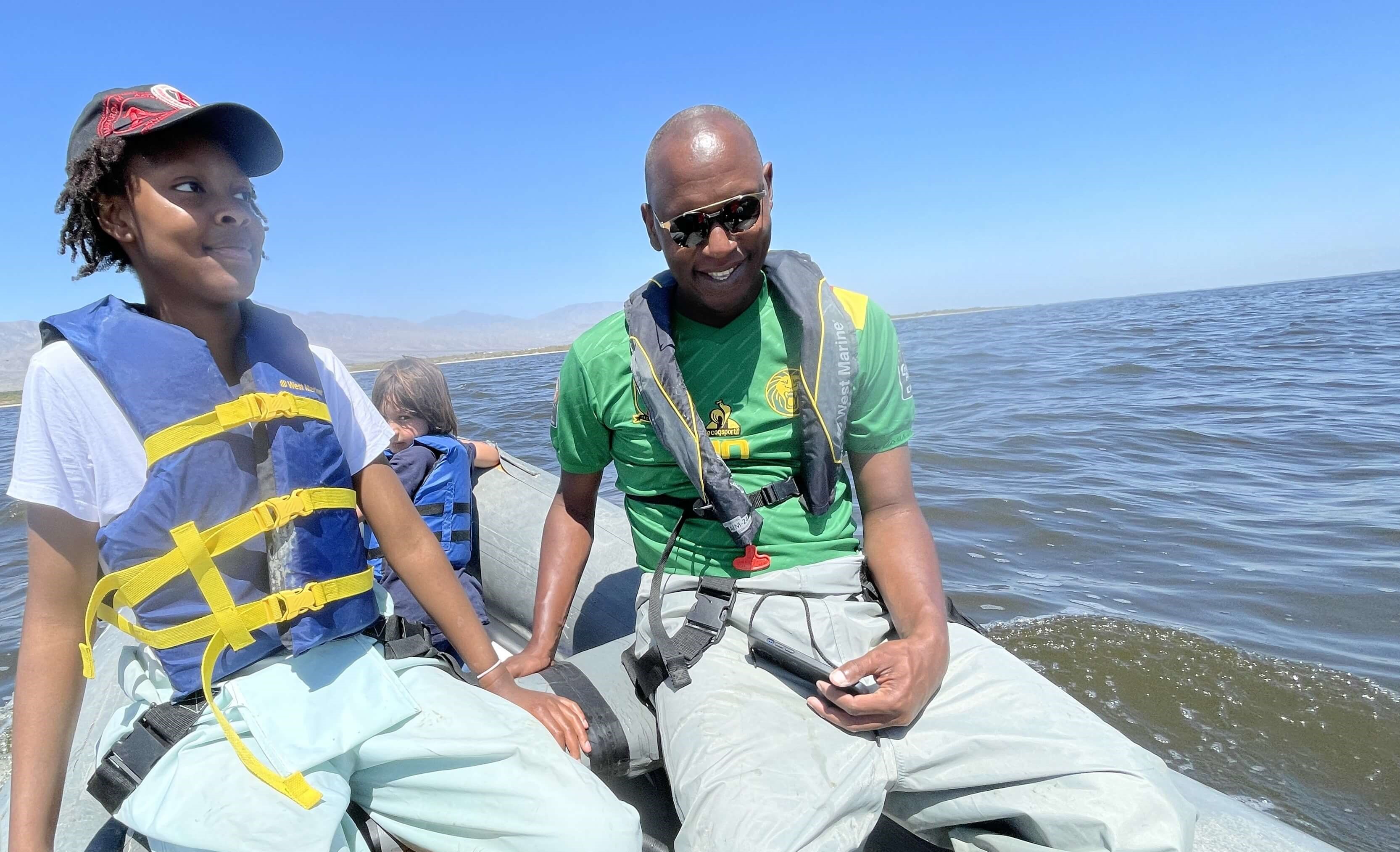 father and son on boat